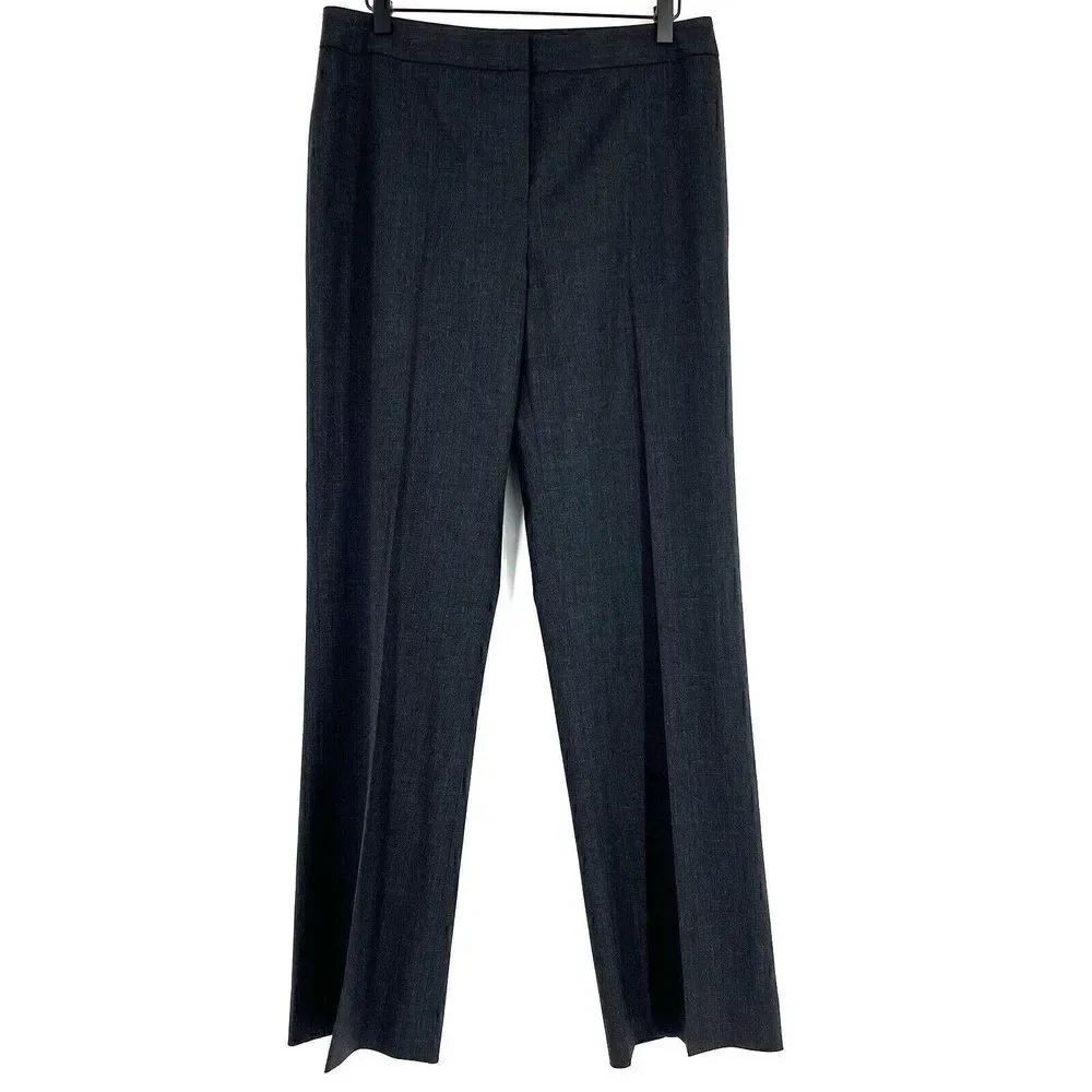 Lafayette 148 Dress Pants Size 8 Womens Gray Wide Leg High Rise Stretch Wool